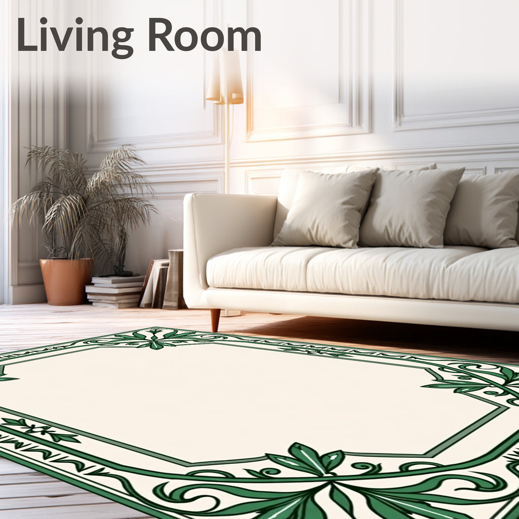 Green Leaf Art Nouveau Medallion Border Rug