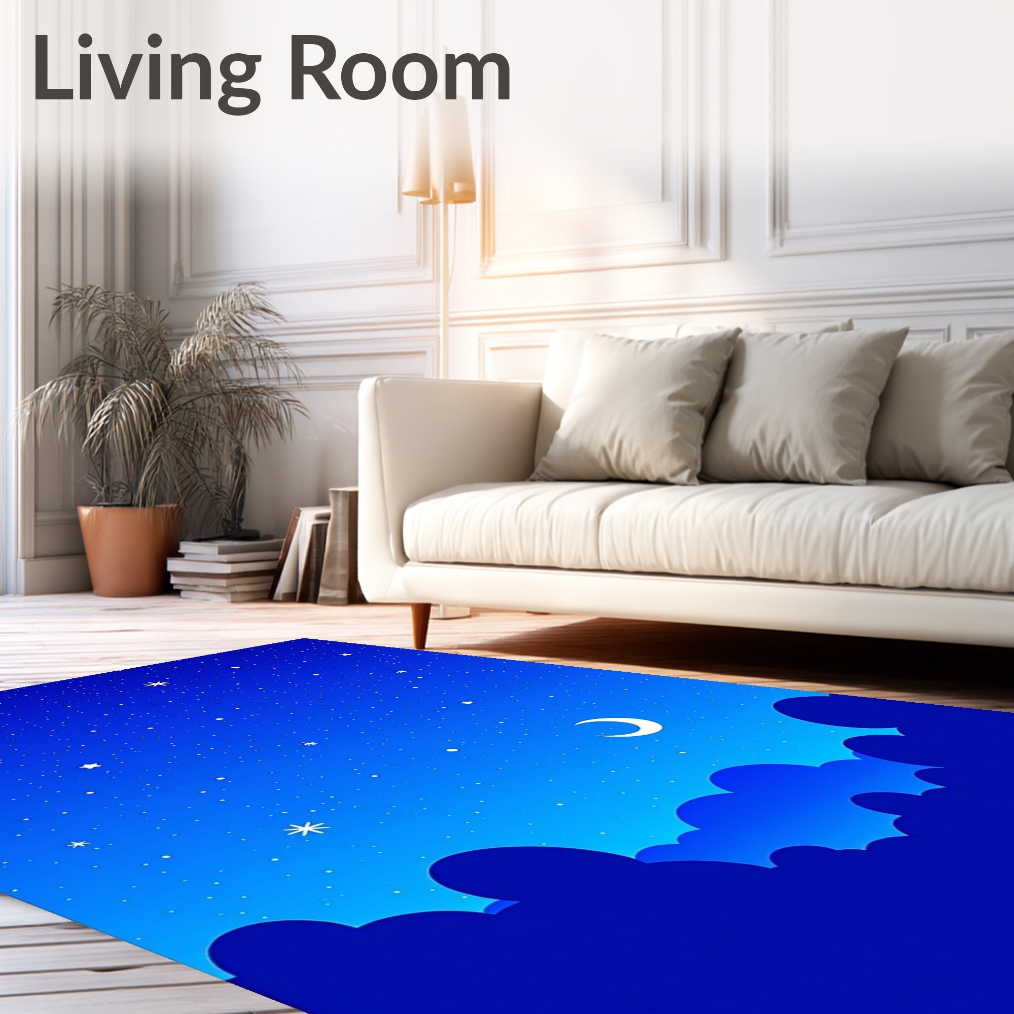 Midnight Blue Celestial Moon Stars Rug