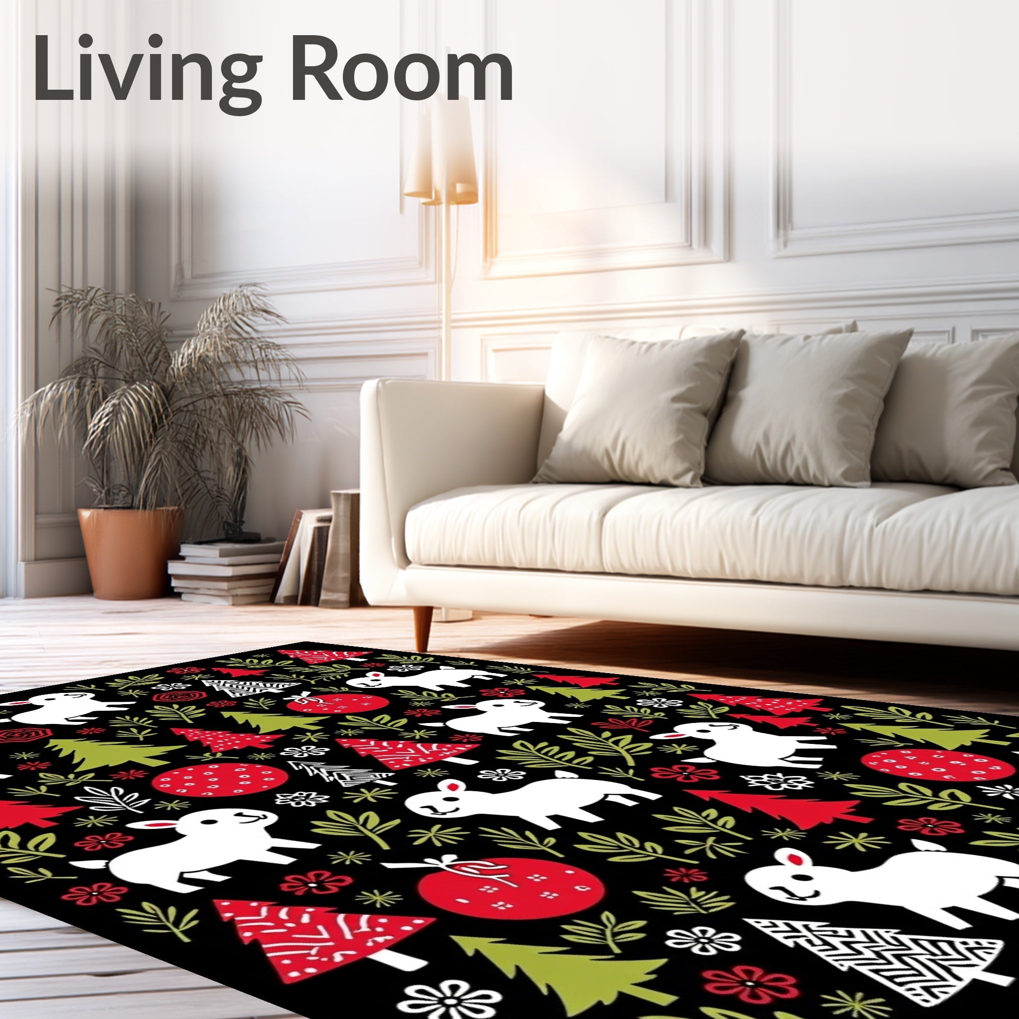 Festive White Lamb Christmas Tree Sprinkle Rug