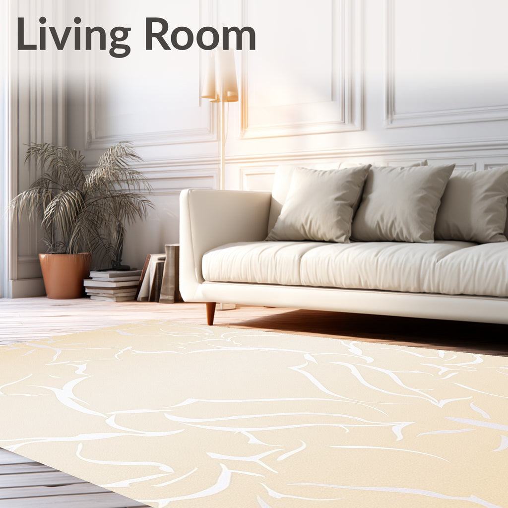Cream Beige White Floral Damask Rug
