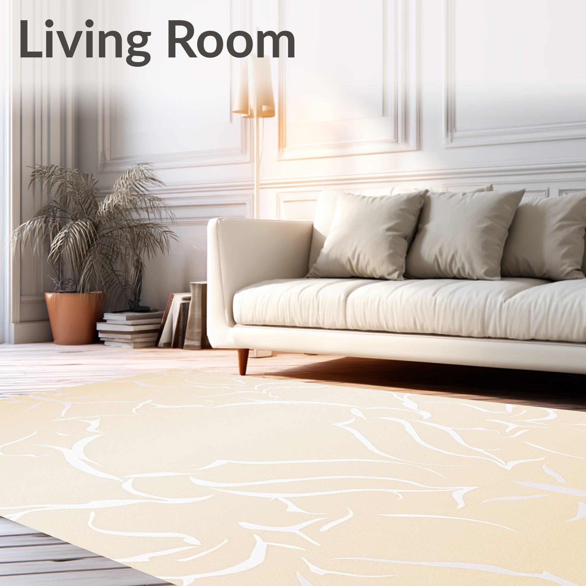 Cream Beige White Floral Damask Rug