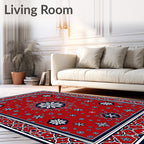 Crimson Navy Starburst Mandala Rug