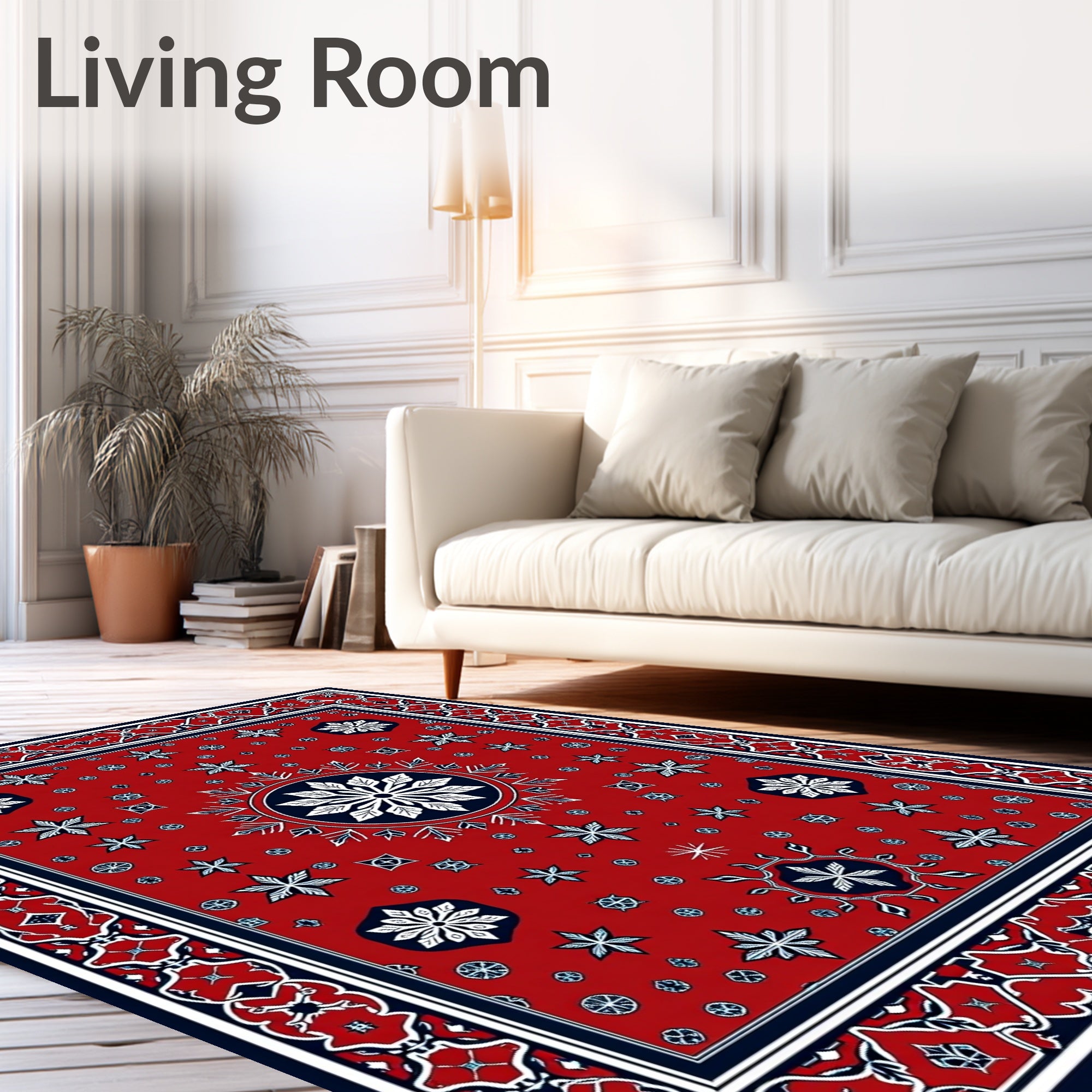 Crimson Navy Starburst Mandala Rug