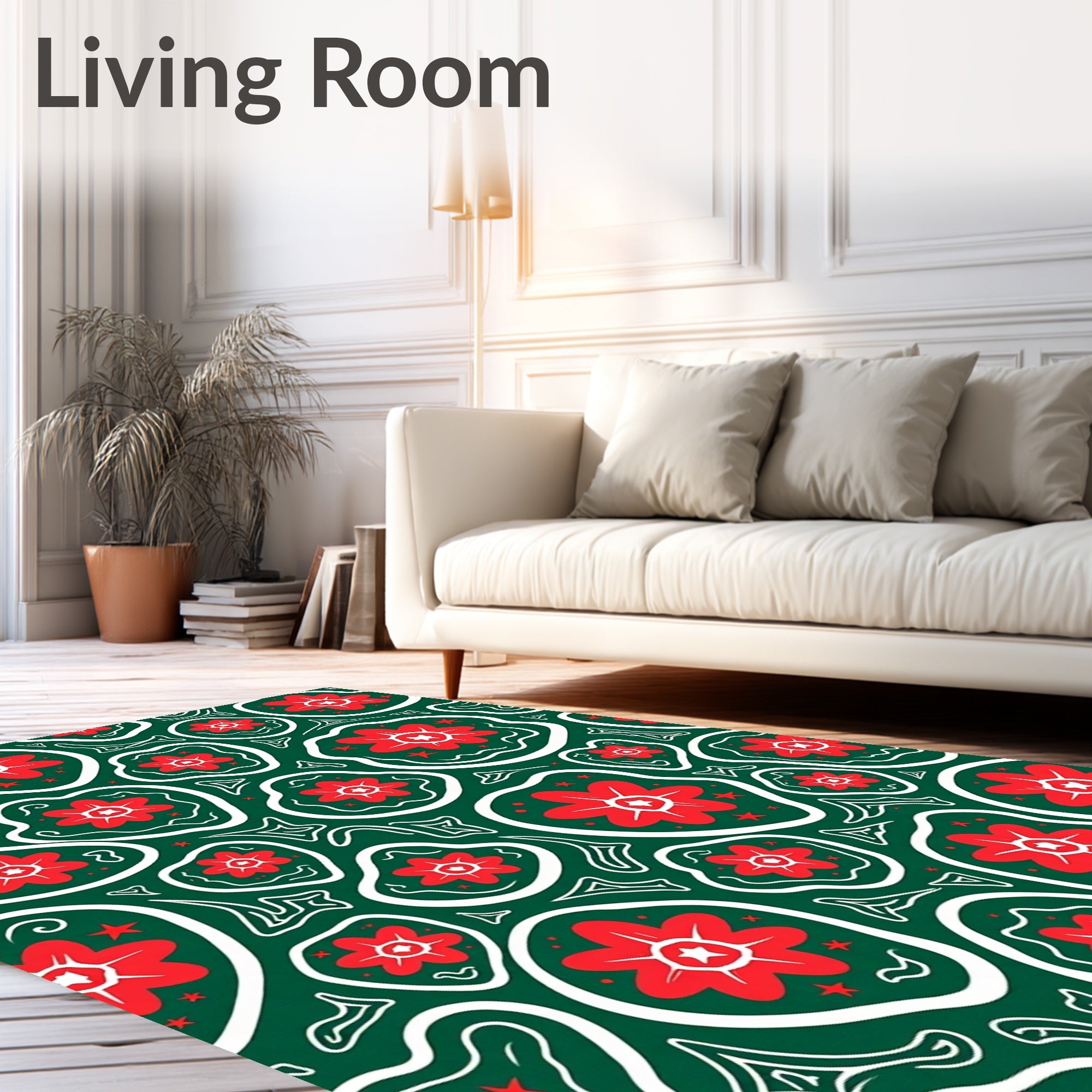 Whimsical Red Flower Organic Forms Rug