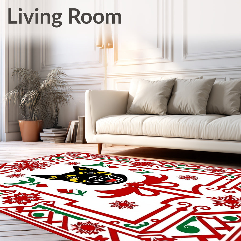 Joyful Dog Snowflake Holiday Border Rug