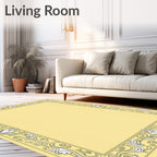 Cream Yellow Floral Swirl Border Rug