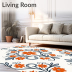 Vibrant Orange Floral Damask Swirl Rug