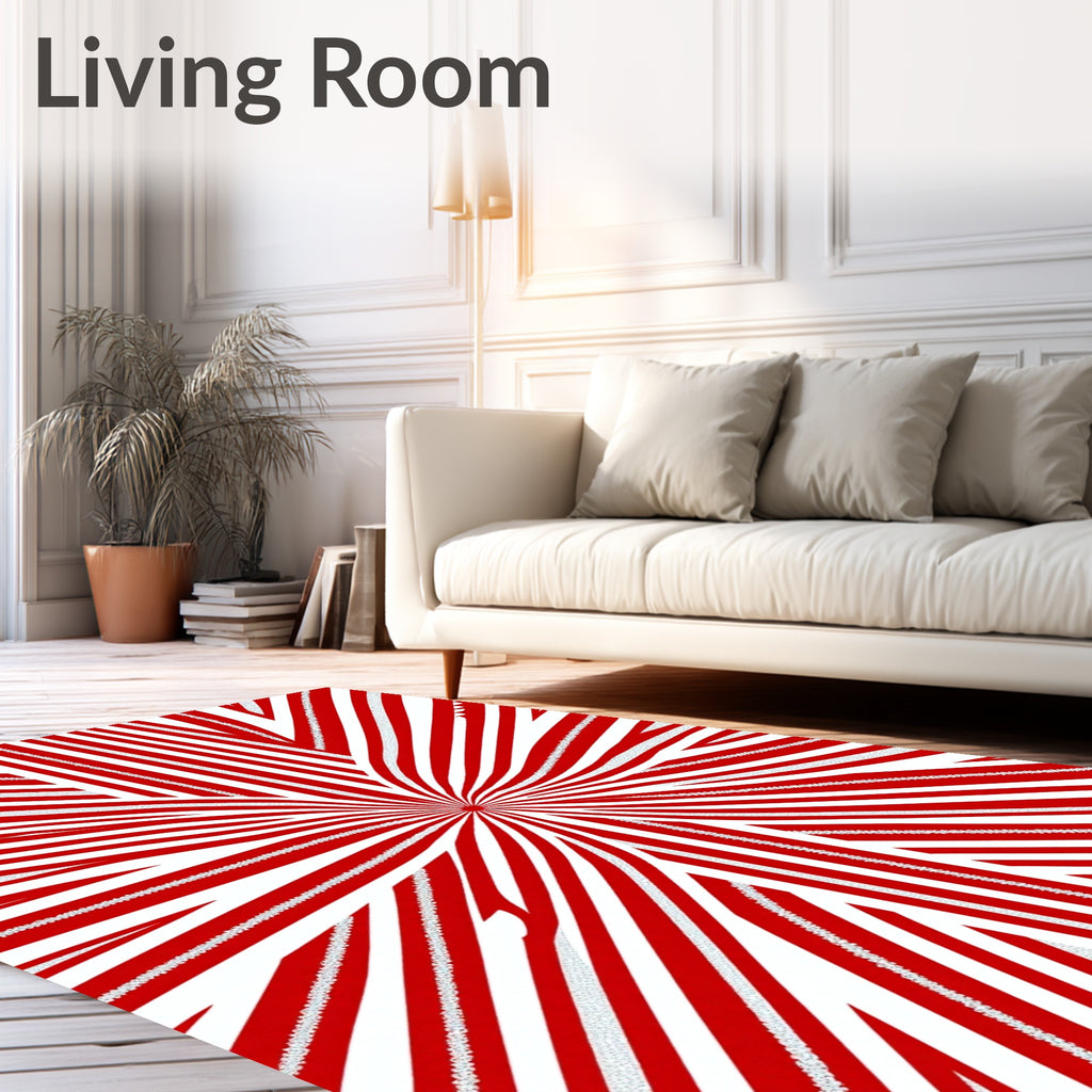 Radiating Red White Stripe Starburst Rug