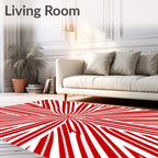 Radiating Red White Stripe Starburst Rug