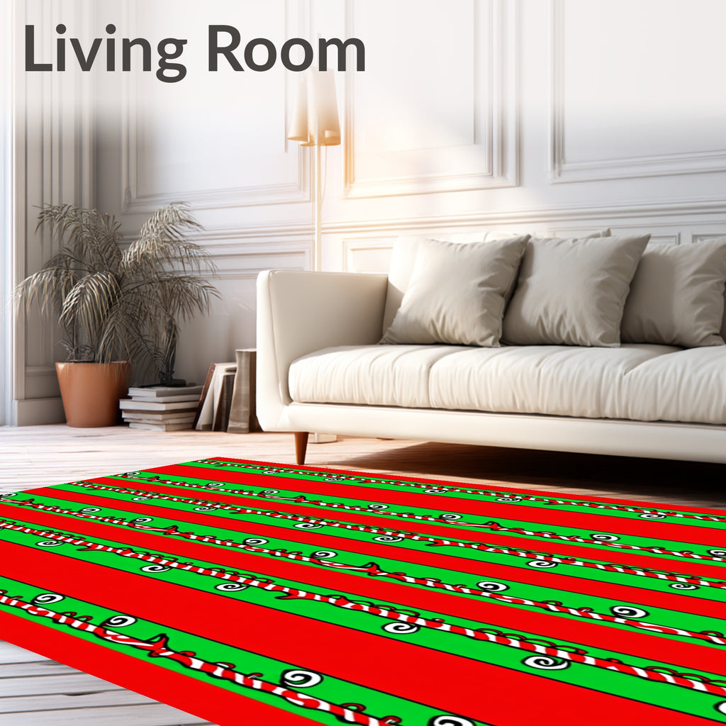 Red Green Striped Vine Swirl Rug