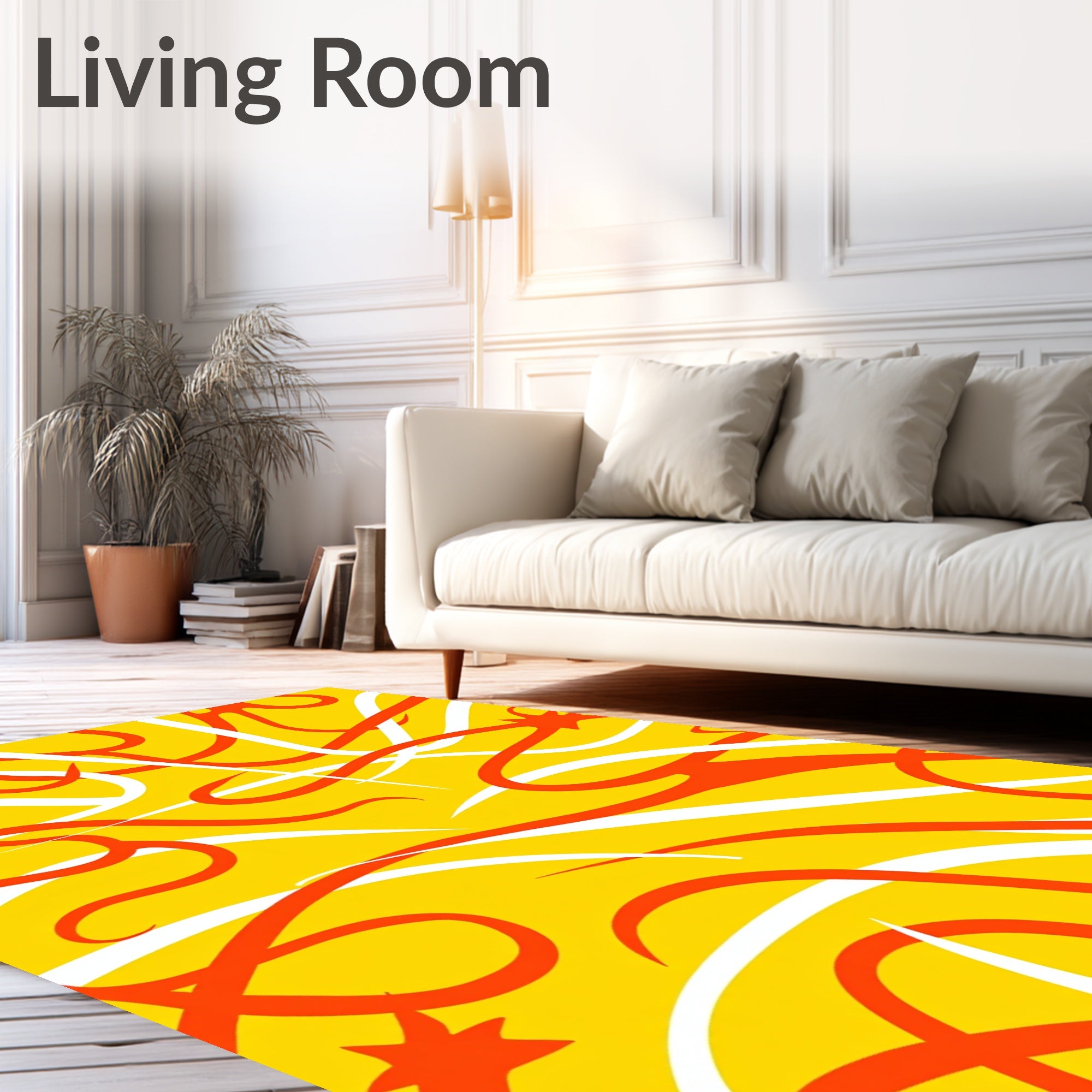 Vibrant Orange Swirl Abstract Flow Rug