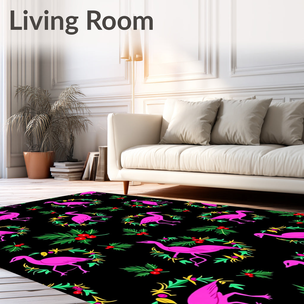 Bright Pink Crane Holly Wreath Rug