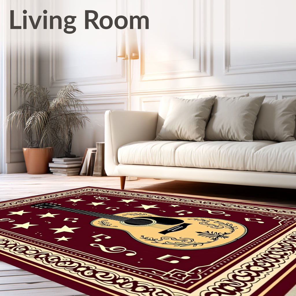 Burgundy Guitar Star Music Notes Rug