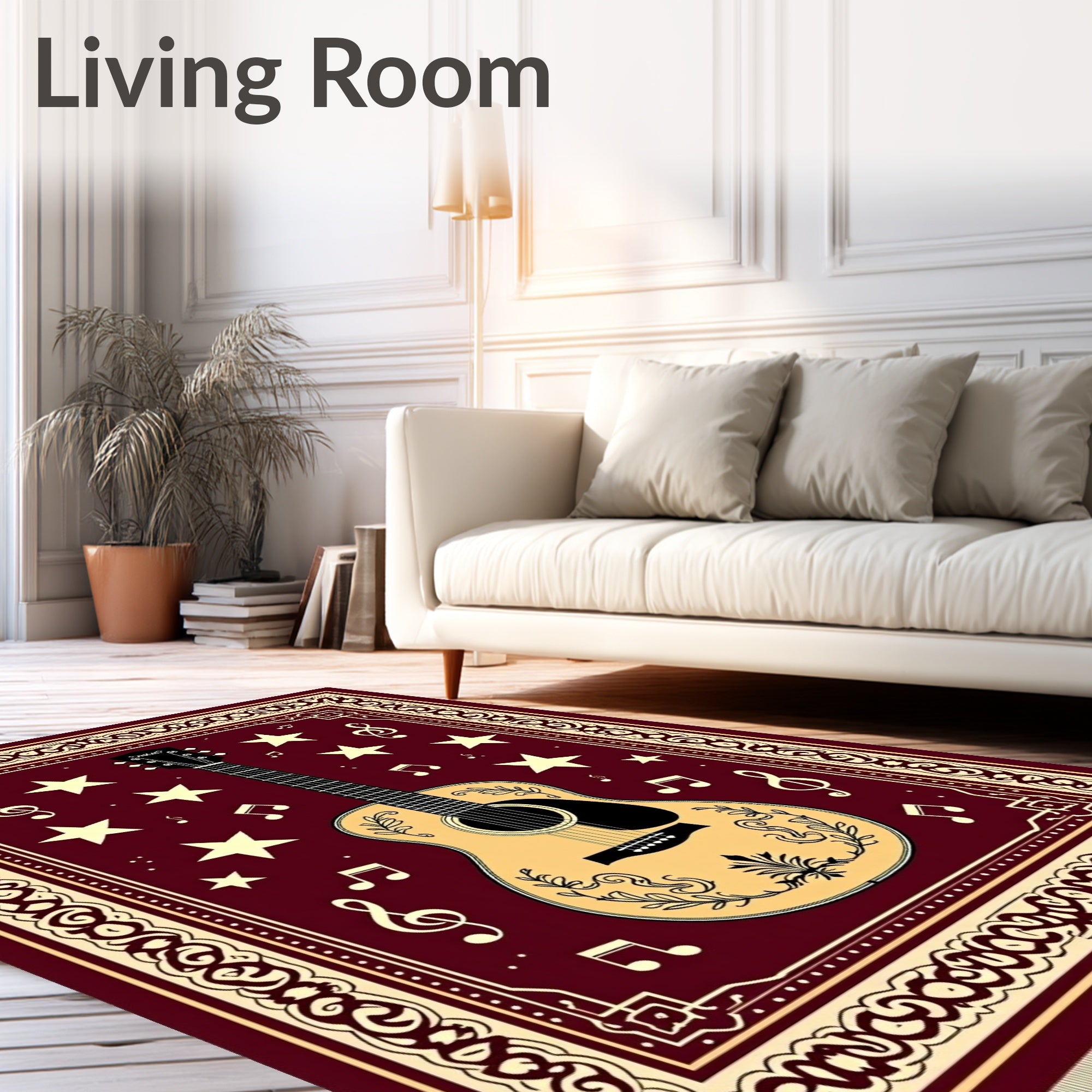 Burgundy Guitar Star Music Notes Rug