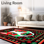 Vibrant Red Green Dog Folk Art Rug