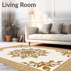 Gold Floral Medallion Cream Border Rug