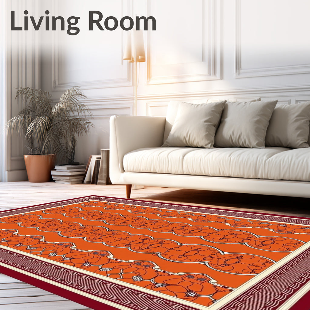 Vibrant Orange Medallion Border Rug