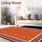 Vibrant Orange Medallion Border Rug