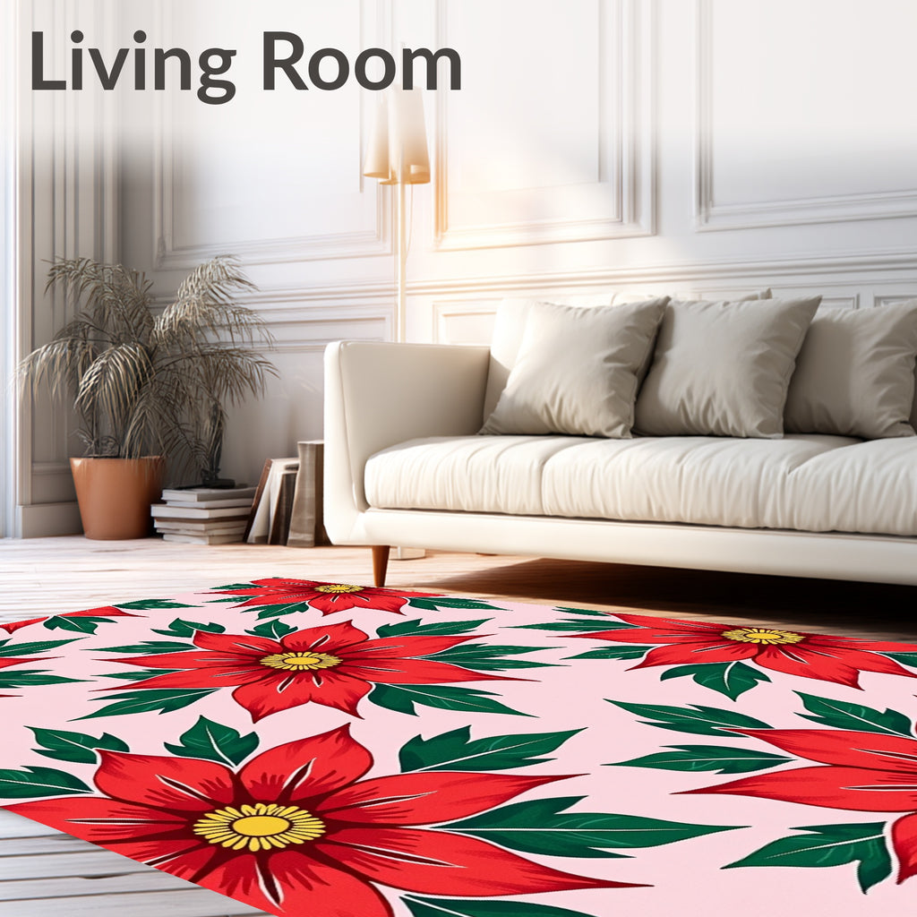 Bright Red Floral Bloom Background Rug