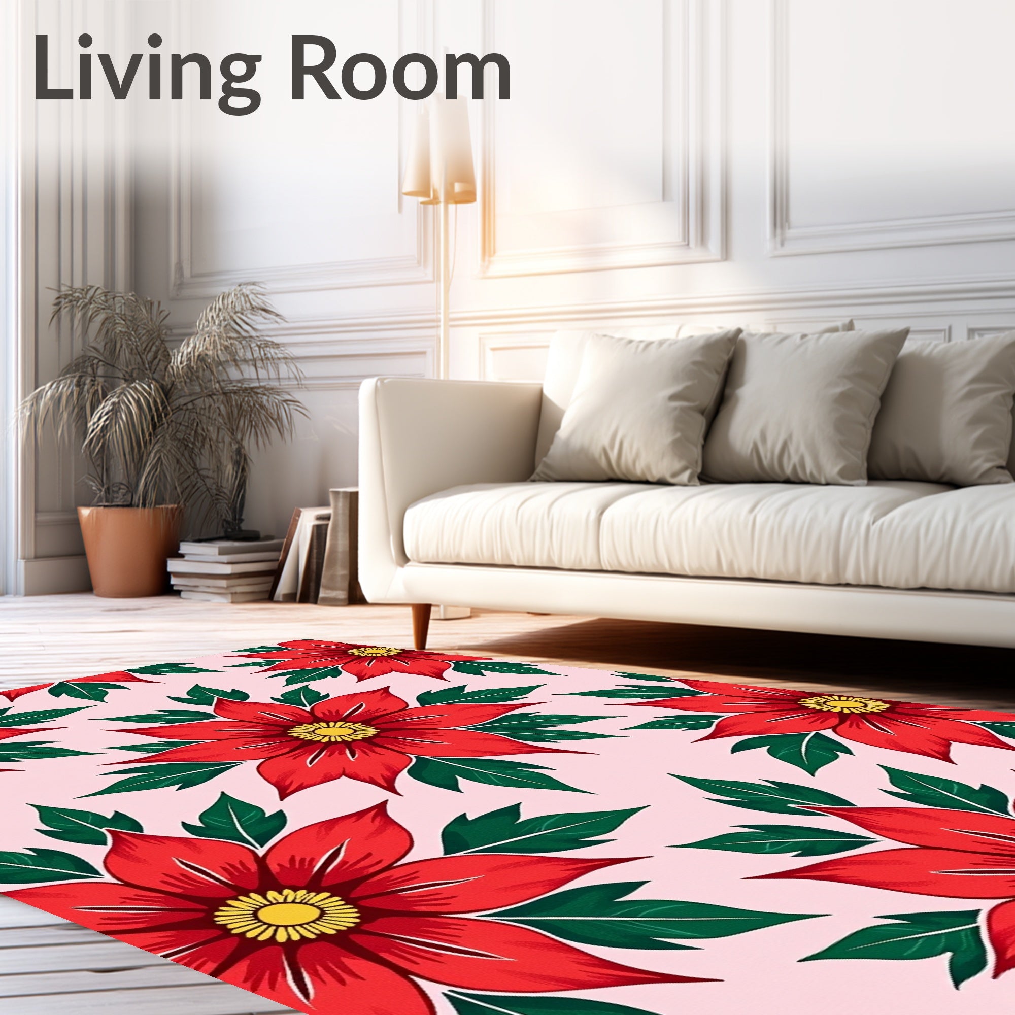Bright Red Floral Bloom Background Rug