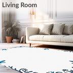 Ornate Deep Blue Floral Border Rug