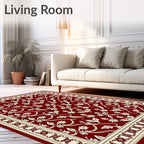 Crimson Cream Floral Vine Border Rug