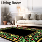 Crimson Green Floral Border Frame Rug