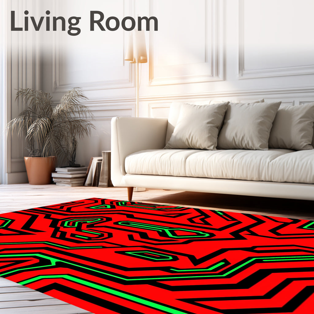 Futuristic Circuit Board Red Green Accents Rug