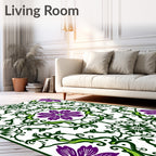 Vibrant Purple Green Floral Symmetry Rug