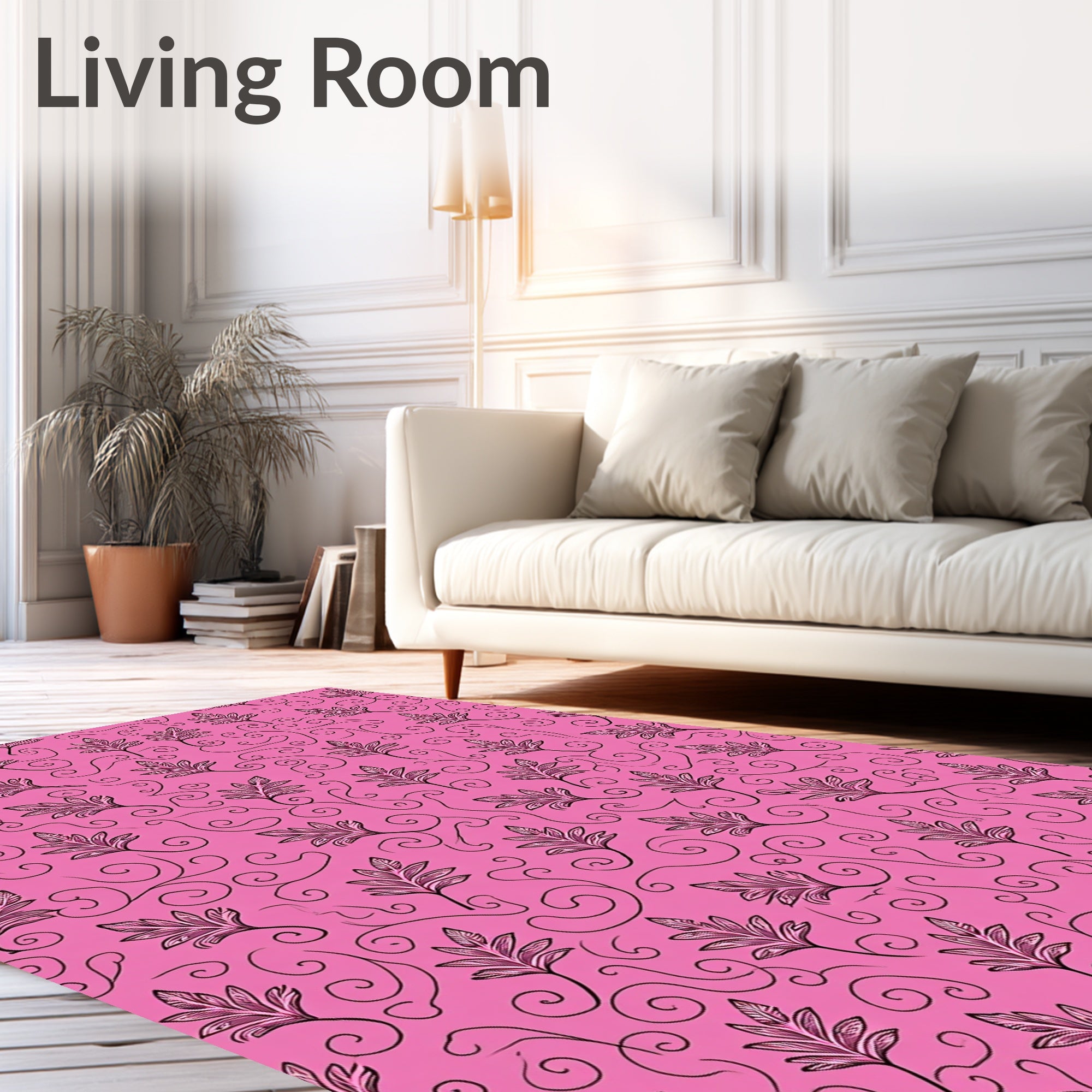Fuchsia Pink Leafy Swirl Accents Rug