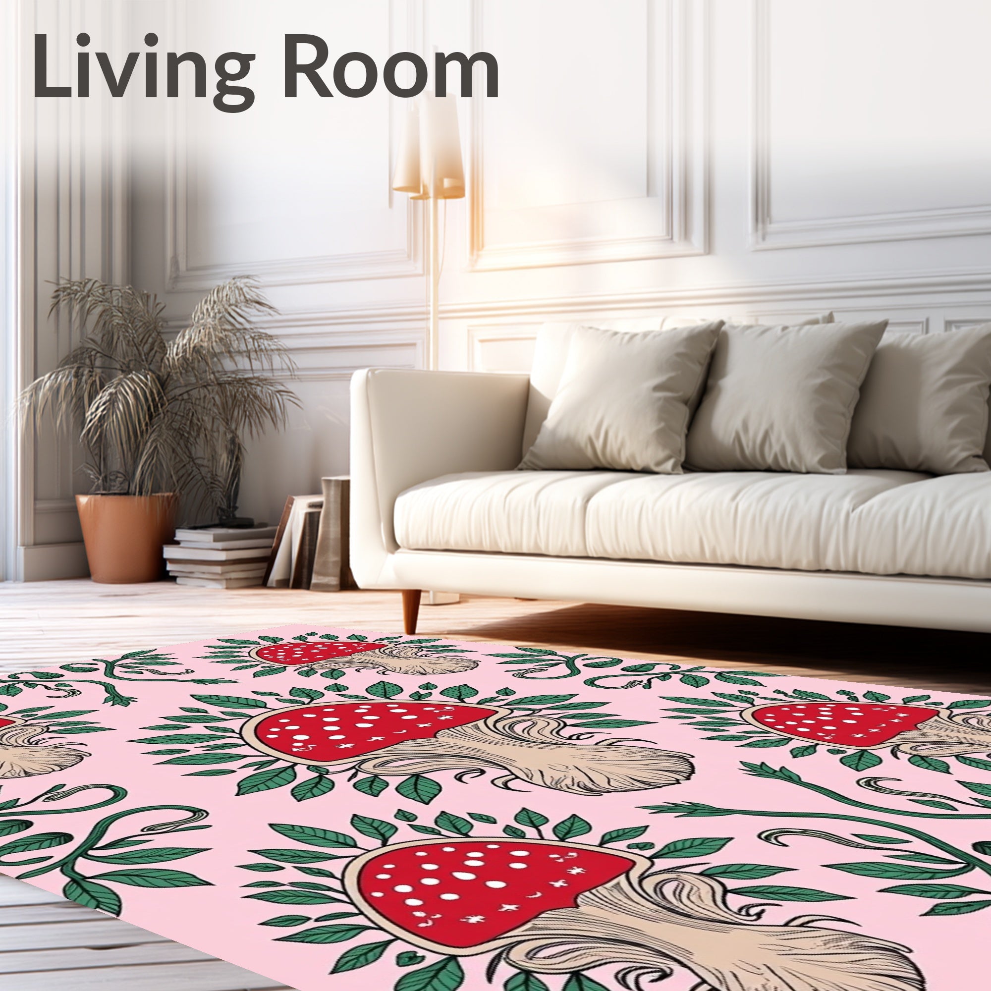 Whimsical Red Mushroom Garden Vine Rug