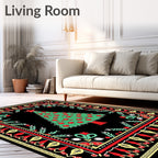 Festive Red Green Christmas Tree Border Rug