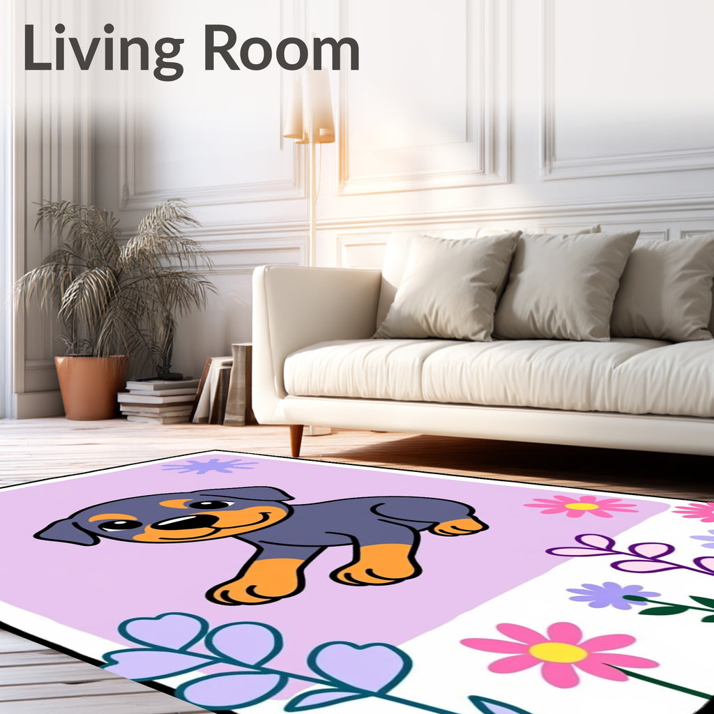 Cute Puppy With Flowers And Stars Rug
