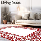 Crimson Intricate Floral Frame Rug