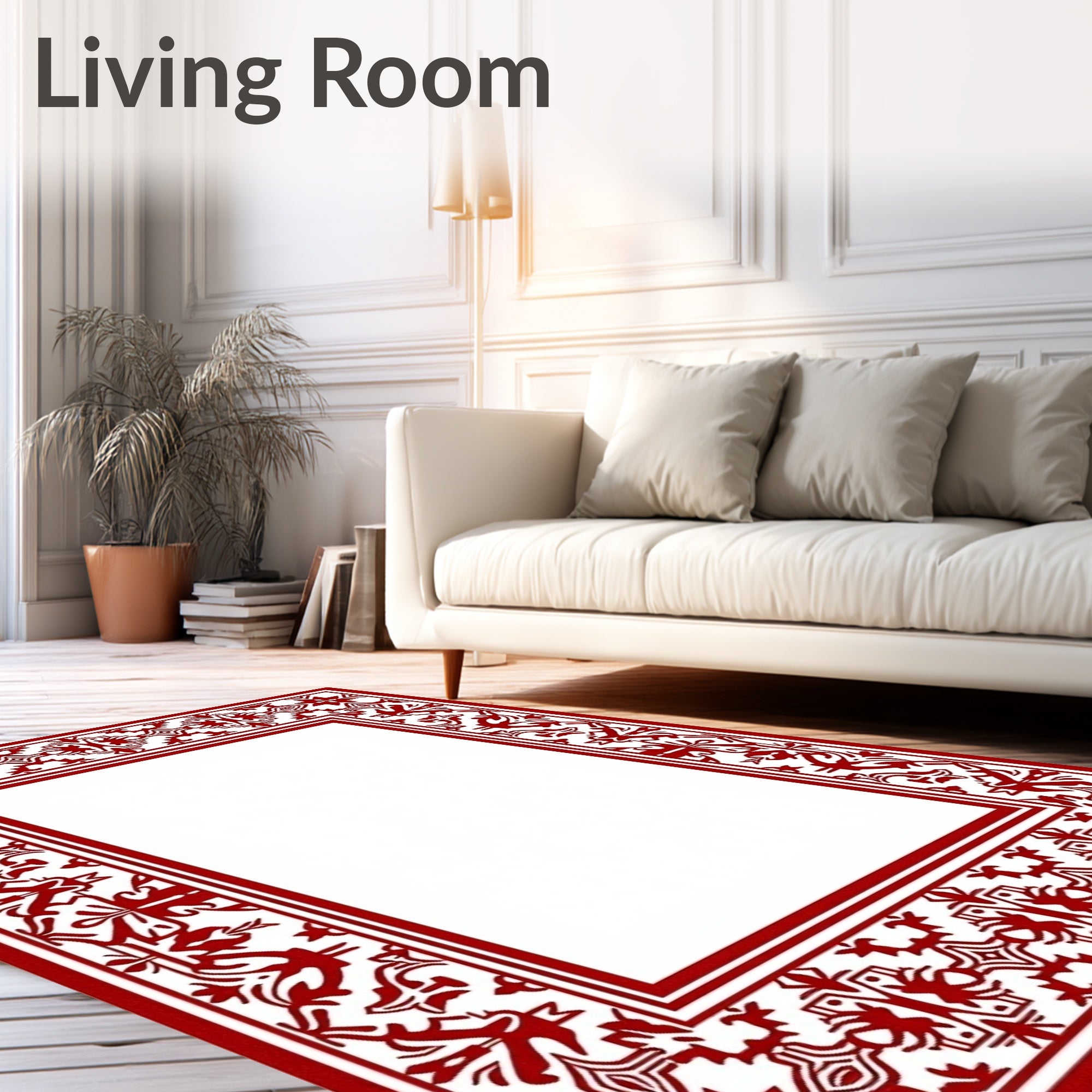 Crimson Intricate Floral Frame Rug