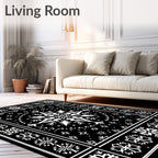 Black White Snowflake Medallion Rug