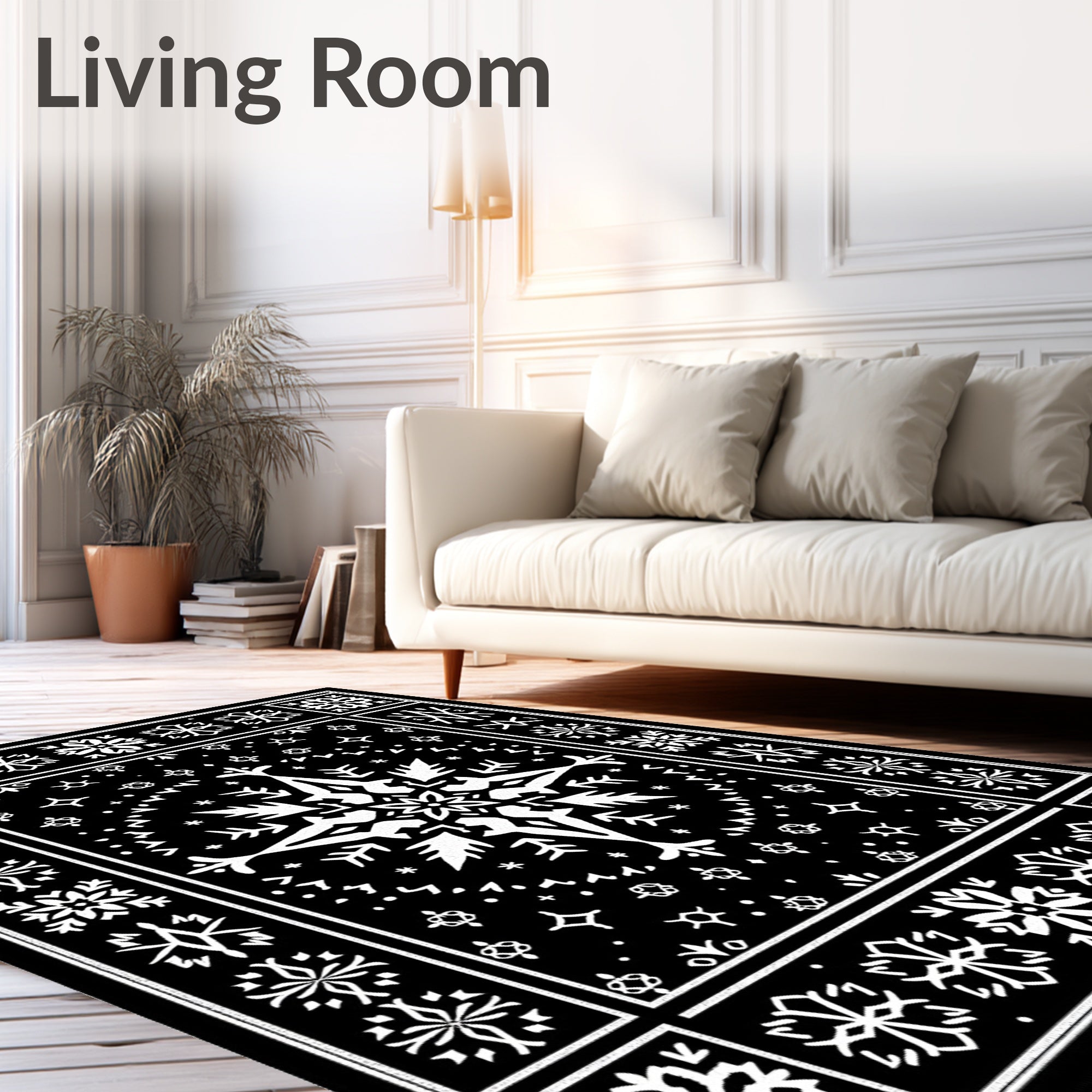 Black White Snowflake Medallion Rug