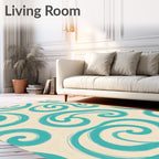 Teal Swirls On Cream Background Rug