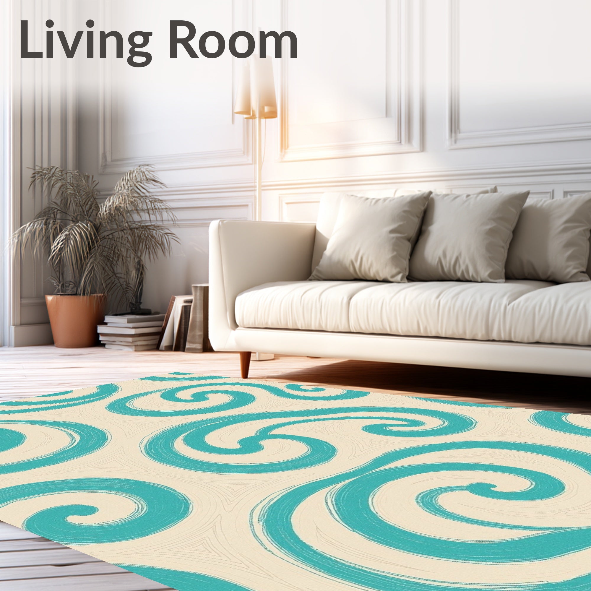 Teal Swirls On Cream Background Rug