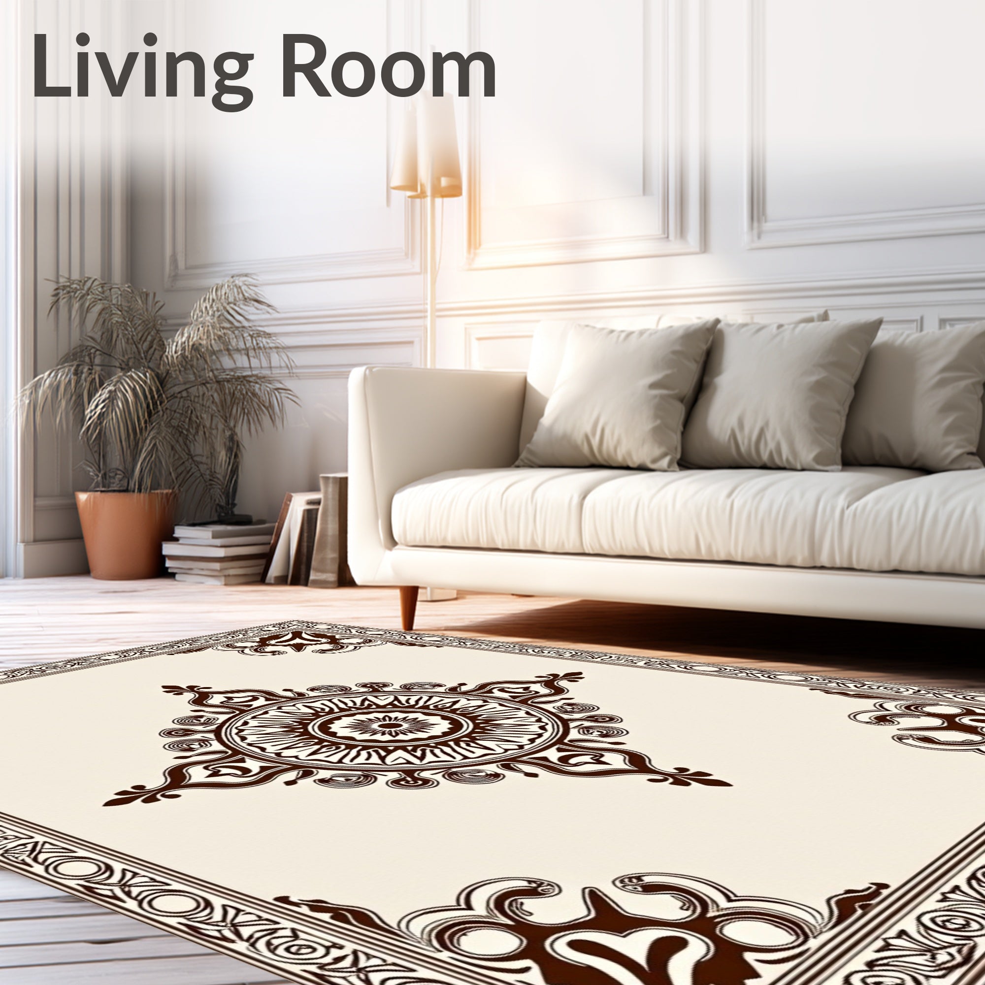 Brown Cream Medallion Border Rug