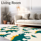 Teal Dinosaur Spiked Cream Background Rug