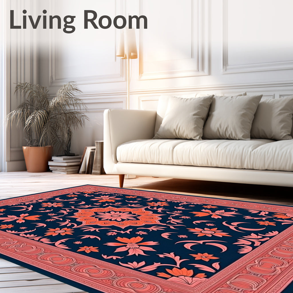 Coral Floral Medallion Navy Rug