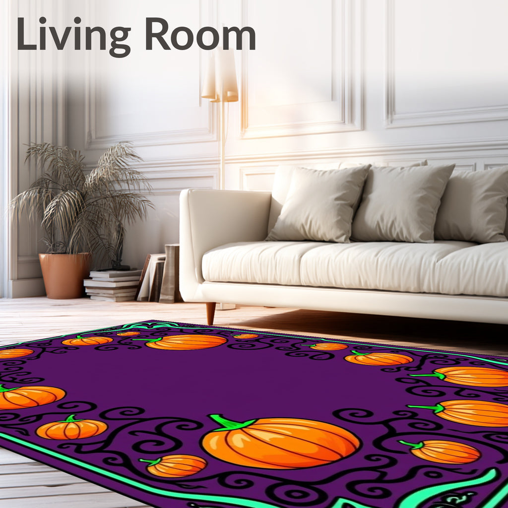 Purple Orange Pumpkin Spooky Swirl Border Rug
