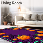 Purple Orange Pumpkin Spooky Swirl Border Rug