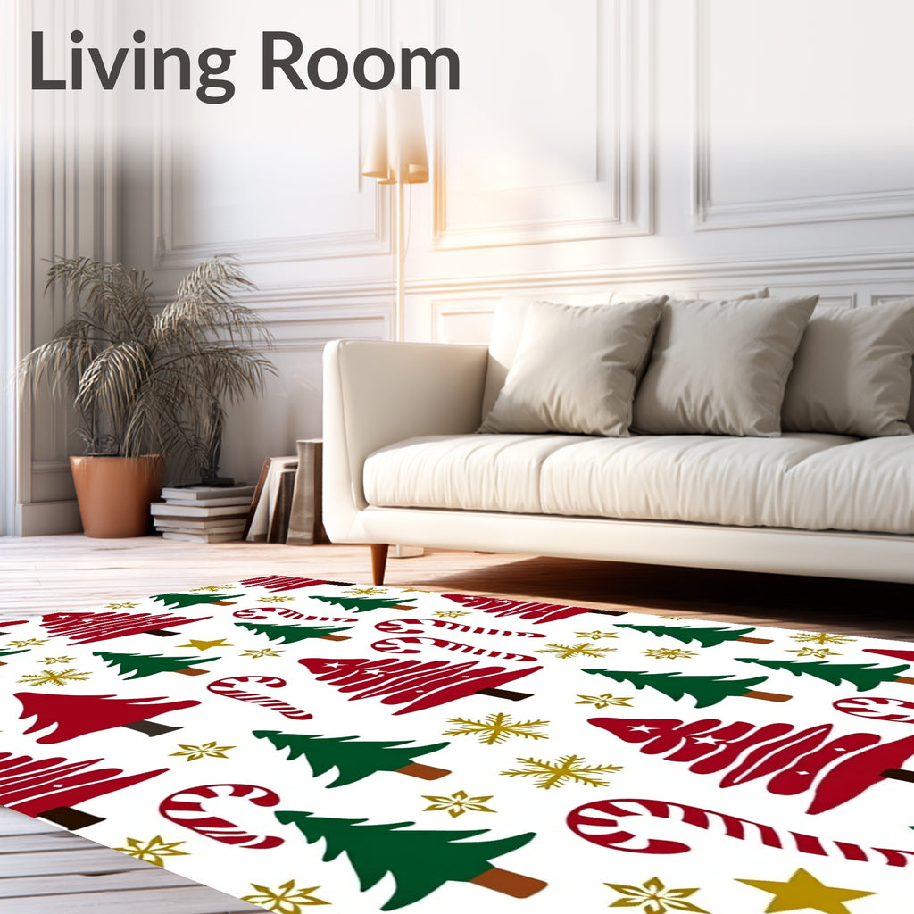 Festive Red Green Tree Candy Cane Snowflakes Rug
