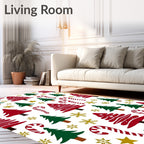 Festive Red Green Tree Candy Cane Snowflakes Rug