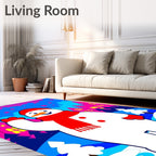 Whimsical Snowman Festive Village Scene Rug