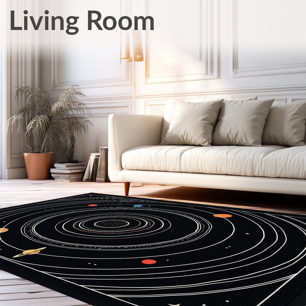 Black Celestial Solar System Orbits Rug