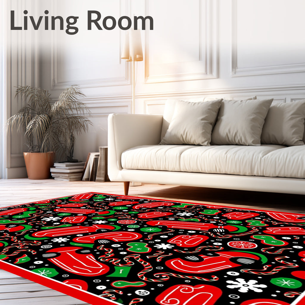 Festive Red Green Sled Candy Canes Rug