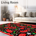 Festive Red Green Sled Candy Canes Rug